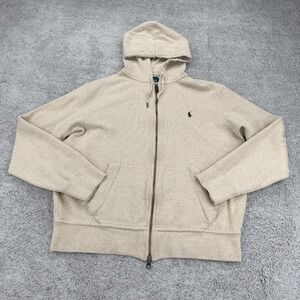 Polo Ralph Lauren Hoodie Men Large Oatmeal Beige Double Knit Heavy Pony Vintage